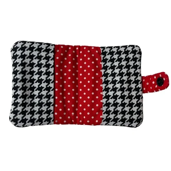 Fabric S-handmade wallet fully lined zipped pocket snap closure black white red - Picture 4 of 7